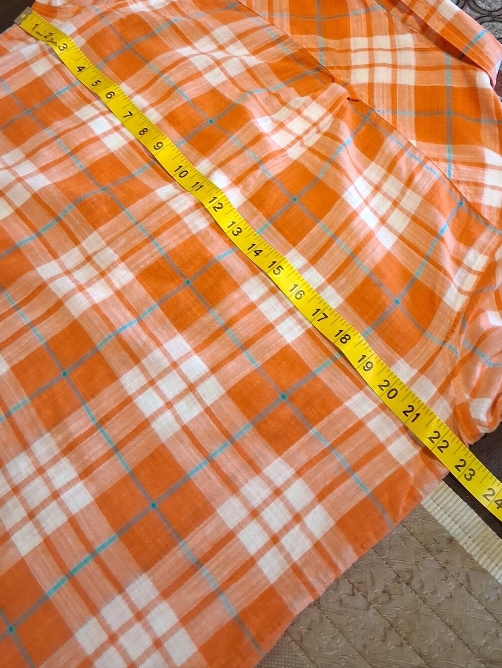 J. Crew Women Long Sleeve Top Tunic Sz10 Orange/White Plaid Pocket - Picture 9 of 11